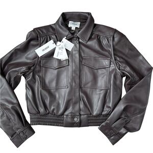 NWT Jason Wu Faux Leather Faux Bomber Brown Espresso Jacket